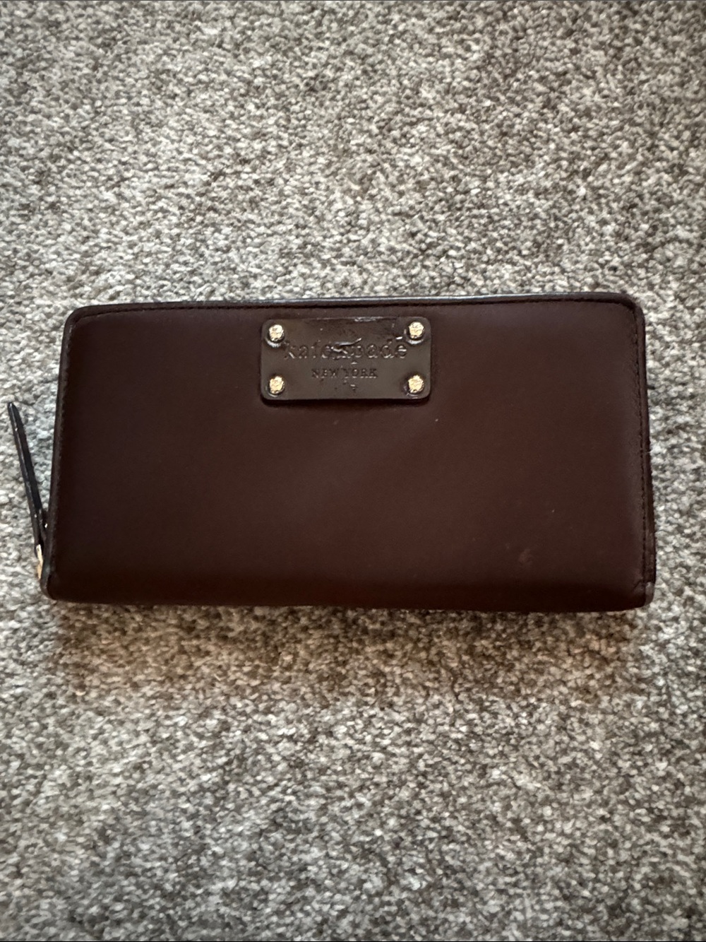 kate spade Dark Brown Zip-Around Nylon Wallet with Gold hardware